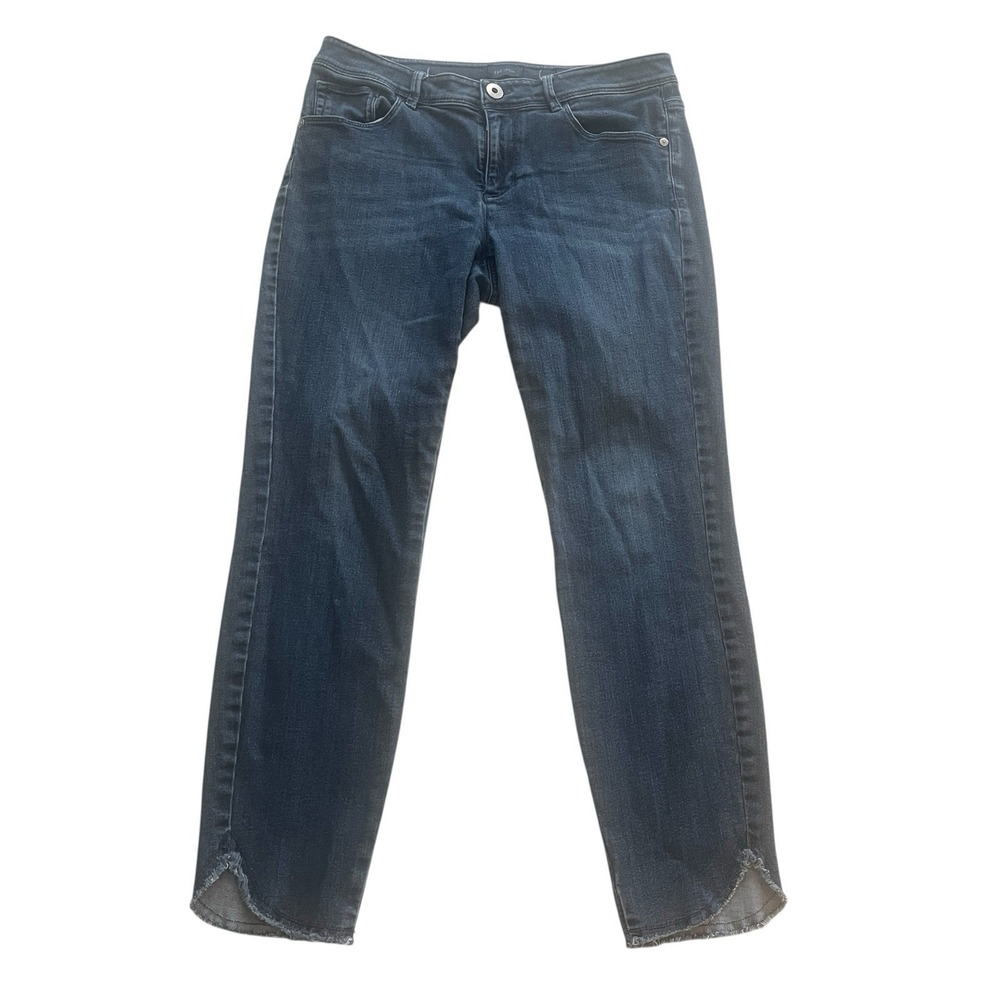 J.Jill Denim Size 4 Authentic Fit Slim Ankle Medium Wash Cotton Tencel Rough Hem